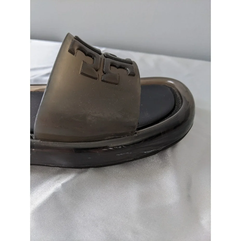 Tory Burch Bubble Jelly Slide Sandal Black‎ Womens Size 6B Double T Logo Slip On